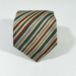 Turnbull and Asser Men's Silk Tie Striped Brown Green Red